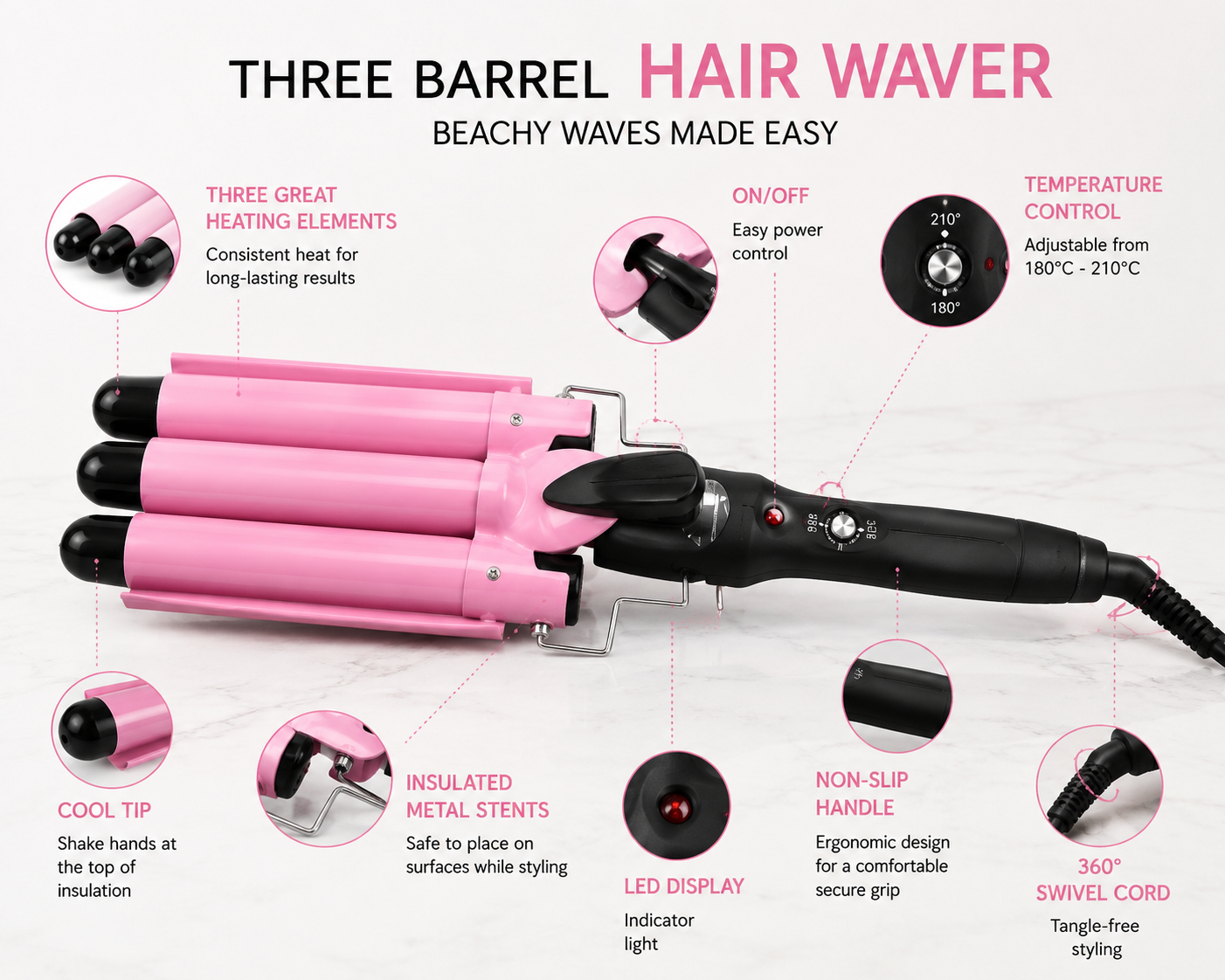 Rizador de pelo de triple barril