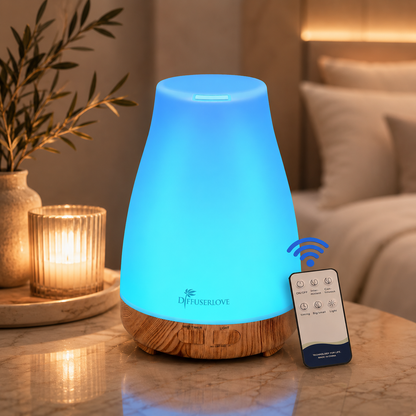 Difusor de Aceites Esenciales de 300ML, Difusor de Aromaterapia con Control Remoto, Humidificador con Niebla y Luces LED de 7 Colores para Dormitorio, Oficina, Casa, Cocina, Yoga