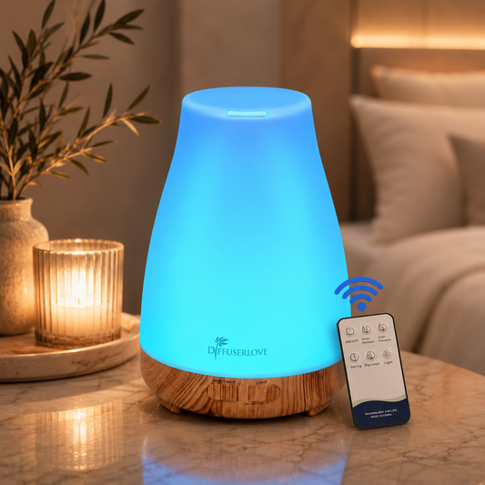 Difusor de Aceites Esenciales de 300ML, Difusor de Aromaterapia con Control Remoto, Humidificador con Niebla y Luces LED de 7 Colores para Dormitorio, Oficina, Casa, Cocina, Yoga