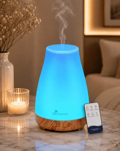 Difusor de Aceites Esenciales de 300ML, Difusor de Aromaterapia con Control Remoto, Humidificador con Niebla y Luces LED de 7 Colores para Dormitorio, Oficina, Casa, Cocina, Yoga