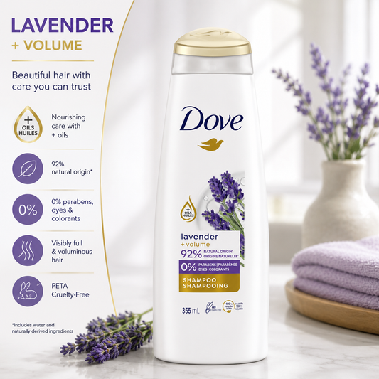 Champú voluminizador Dove para cabello debilitado Ritual engrosador Champú para el cabello con lavanda 355 ml