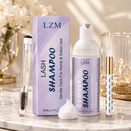 LZM Lash Shampoo Limpiador de pestañas - Kit de limpieza para pestañas en grupo/Extensiones de pestañas Baño de pestañas Limpiador de pestañas Espuma Jabón de pestañas Cuidado de pestañas Sin aceite 60ml (KIT DE CHAMPÚ 3 EN 1)