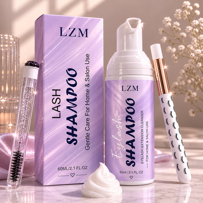 LZM Lash Shampoo Limpiador de pestañas - Kit de limpieza para pestañas en grupo/Extensiones de pestañas Baño de pestañas Limpiador de pestañas Espuma Jabón de pestañas Cuidado de pestañas Sin aceite 60ml (KIT DE CHAMPÚ 3 EN 1)